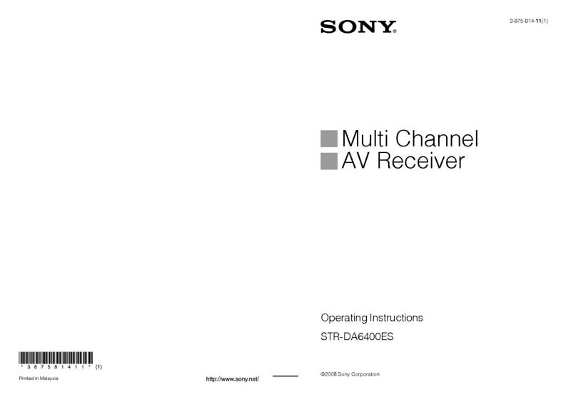Sony STR-DA6400ES Amplifier Receiver Owners Instruction Manual