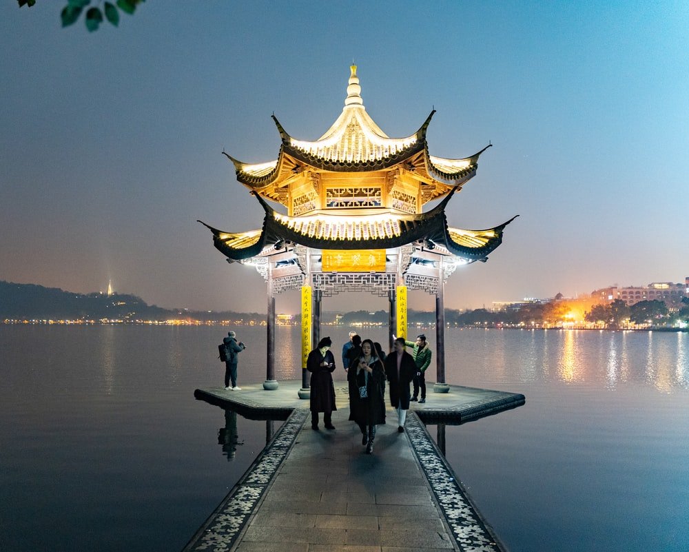 Paint By Numbers | Hangzhou - Group Of People On Dock During Golden Hour