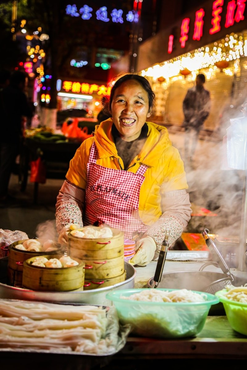 Paint By Numbers | Kunming - Woman In Yellow And Red Apron Holding Stainless Steel Tray With Food