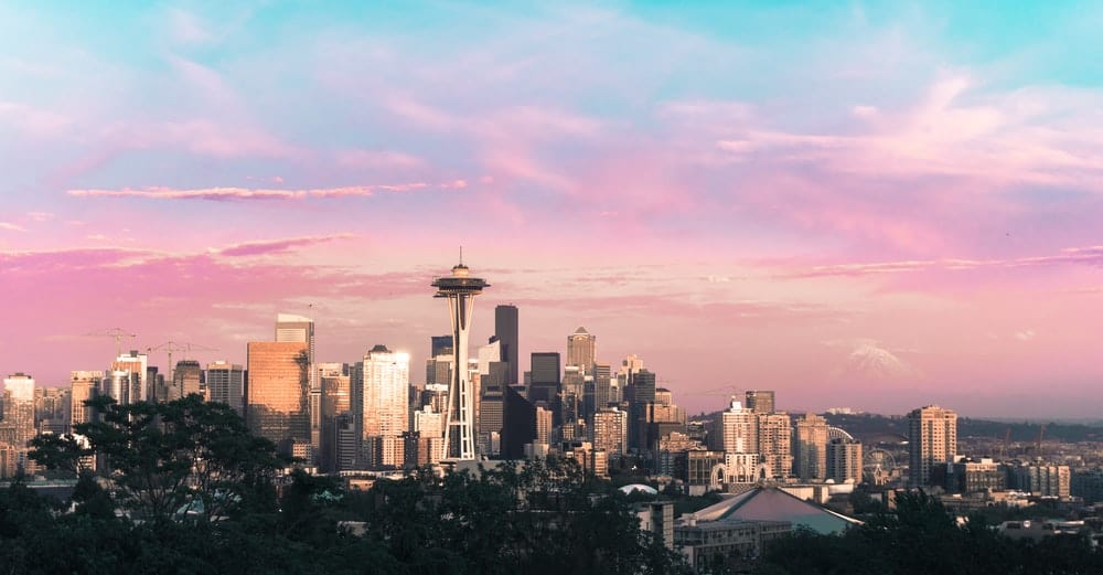 Paint By Numbers | Seattle - Highrise Buildings Under Pink And Blue Sky During Daytime
