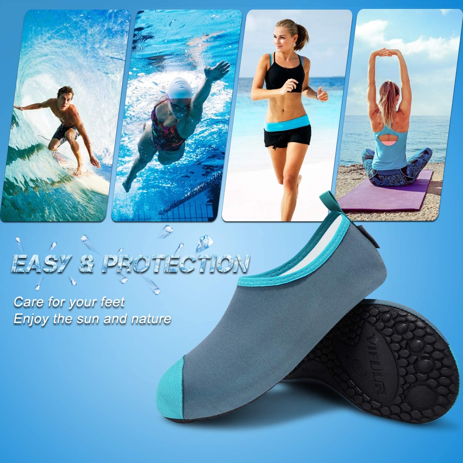 Vifuur Water Shoes Toe Cap Anti-Collision for Men Women