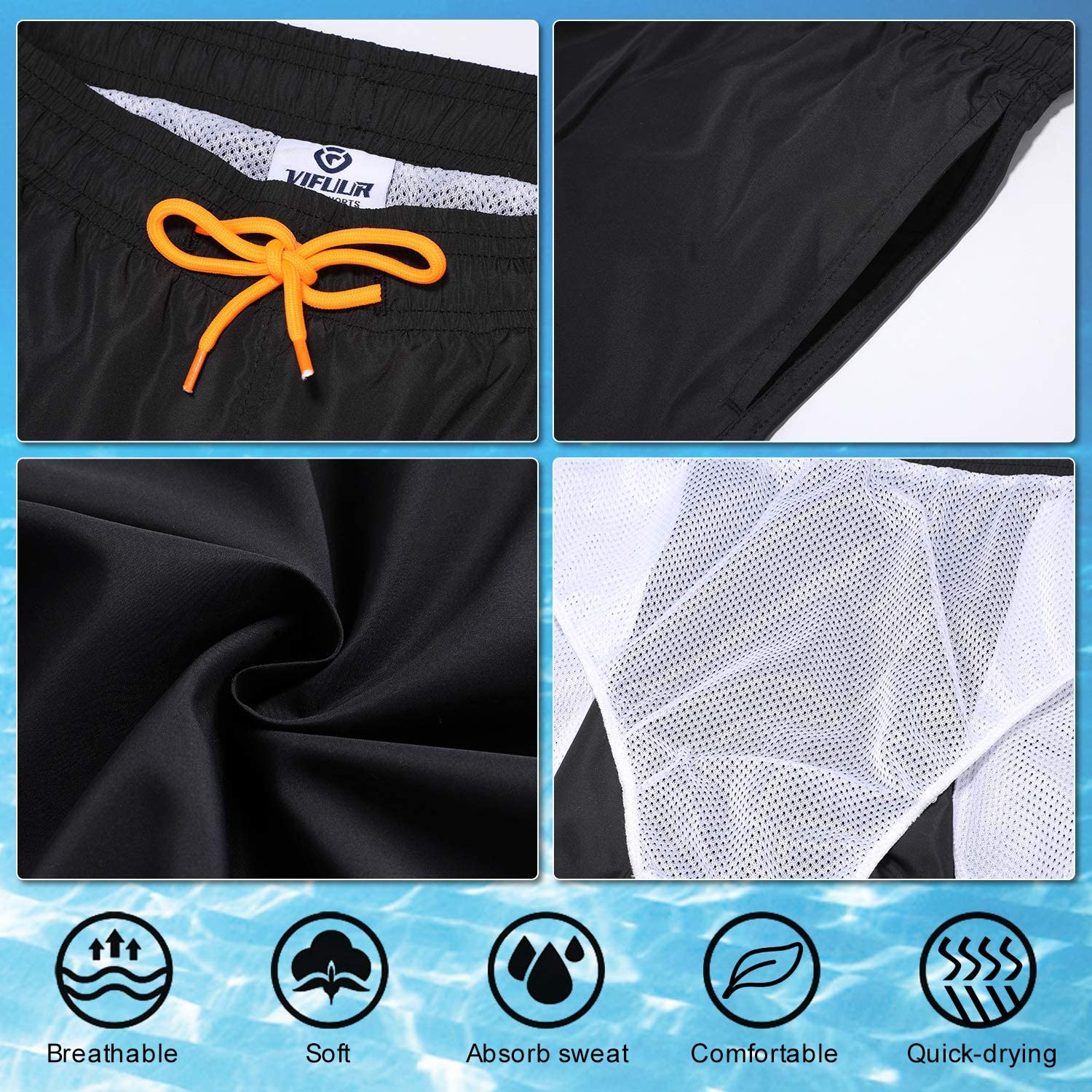 Vifuur Mens Swim Trunks Quick Dry Board Shorts