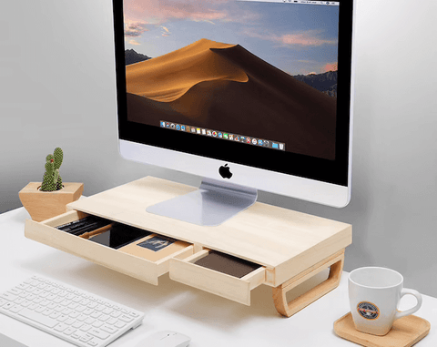 Wood-Monitor-Stand-Oak-&-Drawer