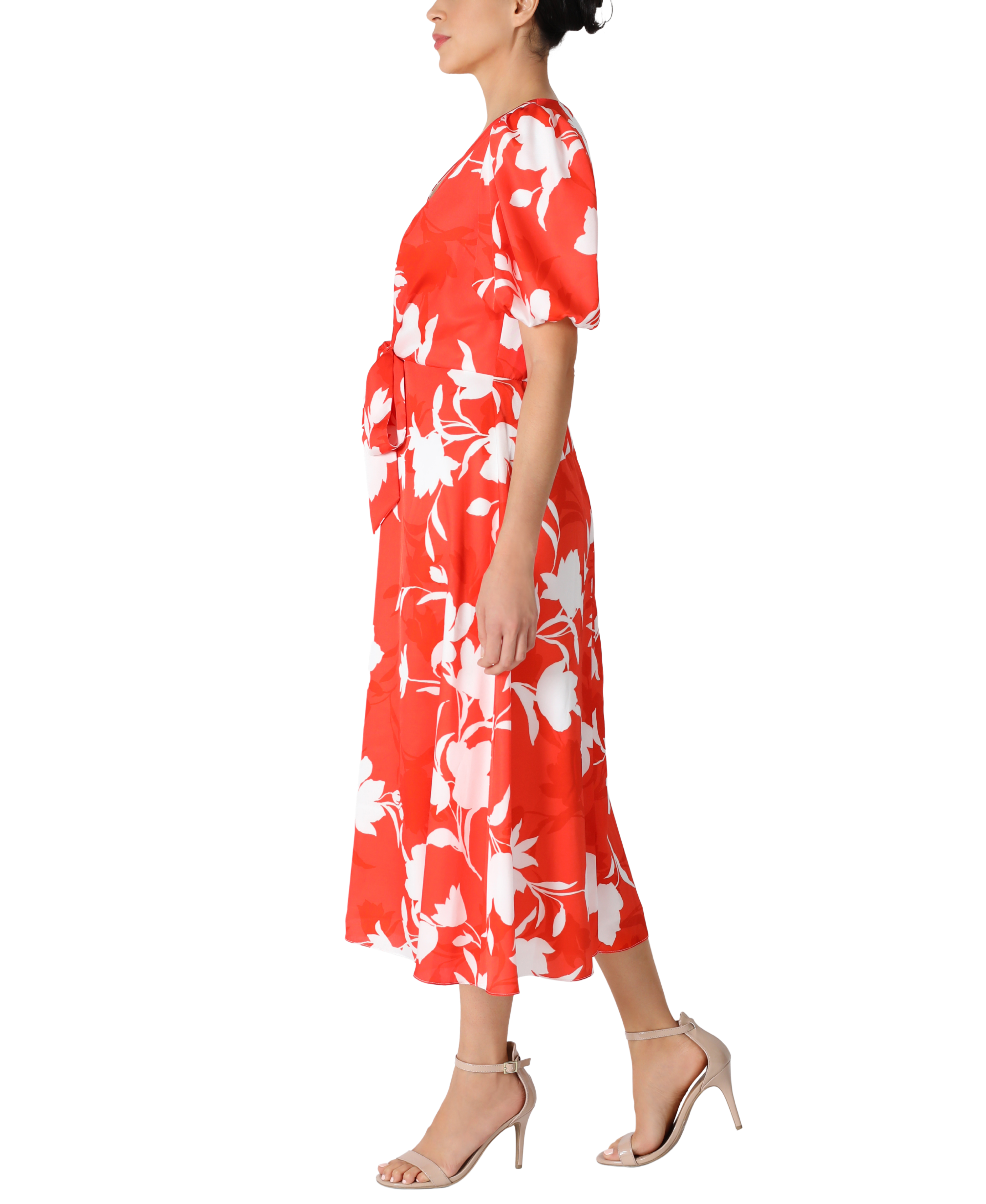 Balloon Sleeve Tie Front Midi