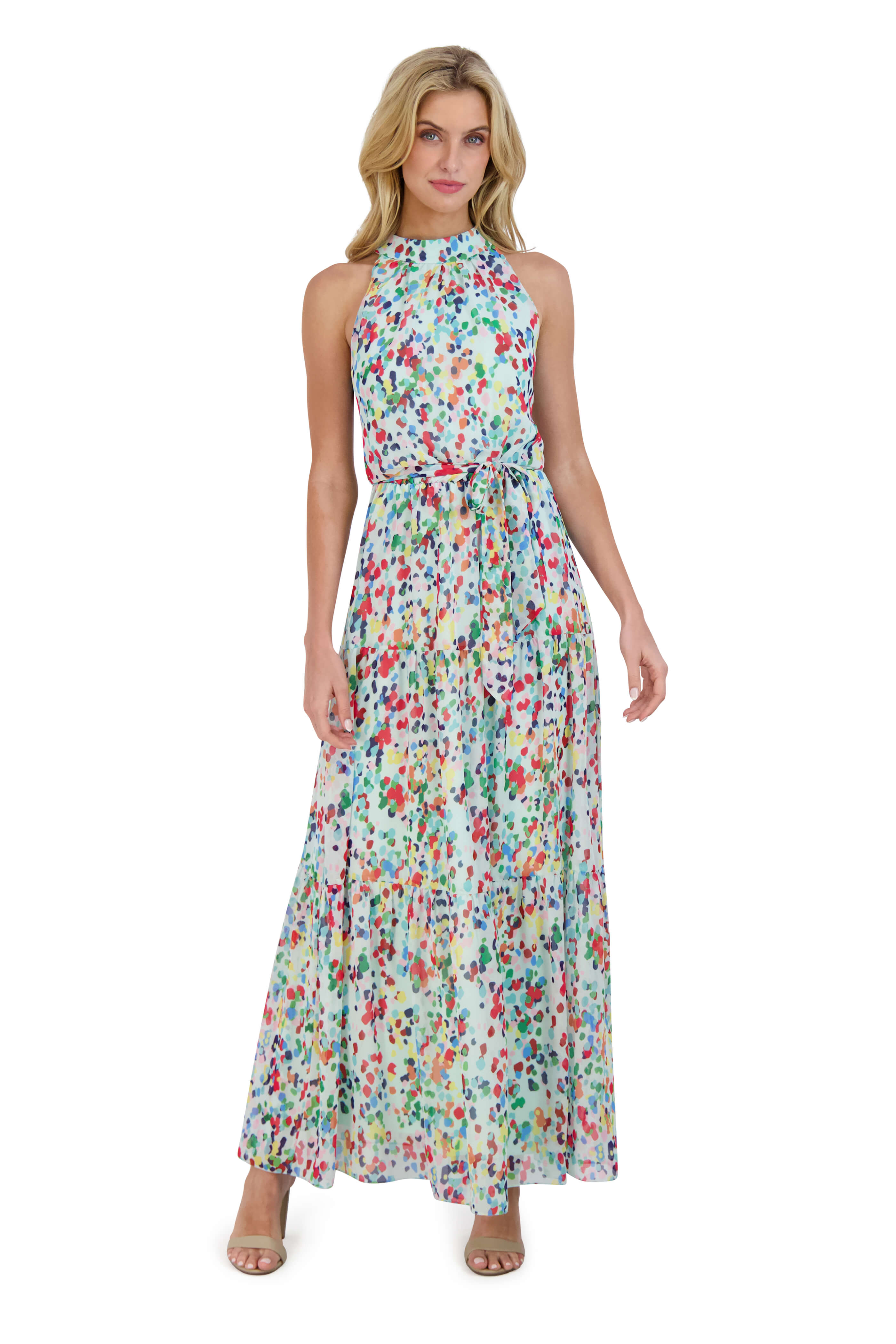 Mock Neck 3 Tier Maxi Dress