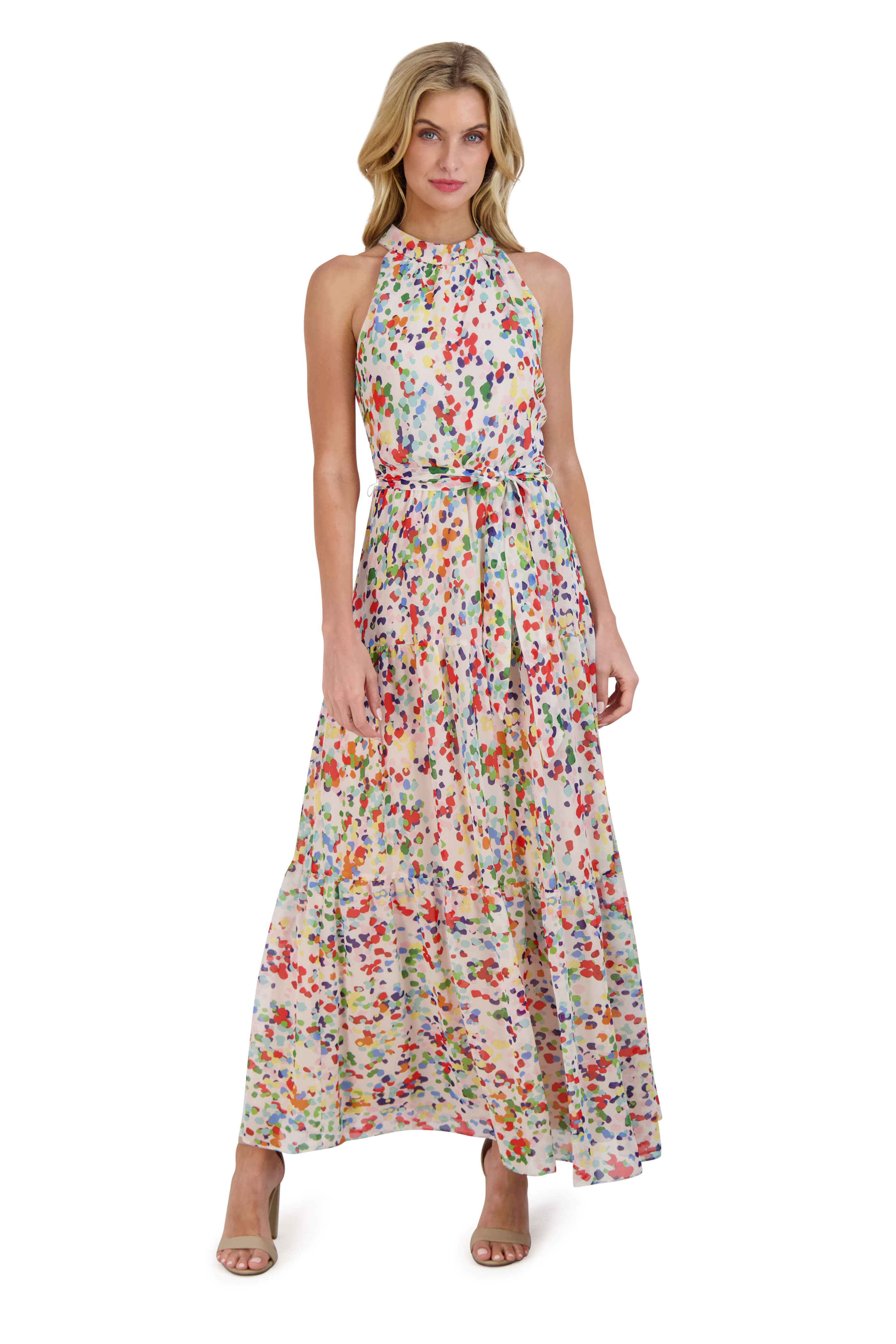 Mock Neck 3 Tier Maxi Dress