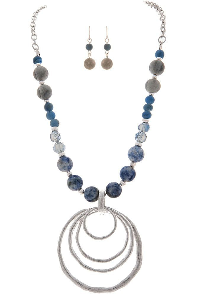 Rain Jewelry Blue Beaded Five Circles Necklace Set