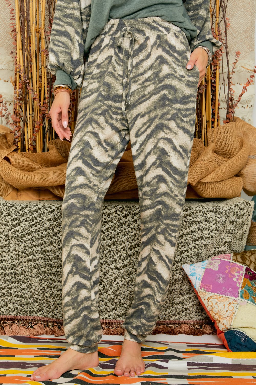 Adora Olive Zebra Lounge Pants