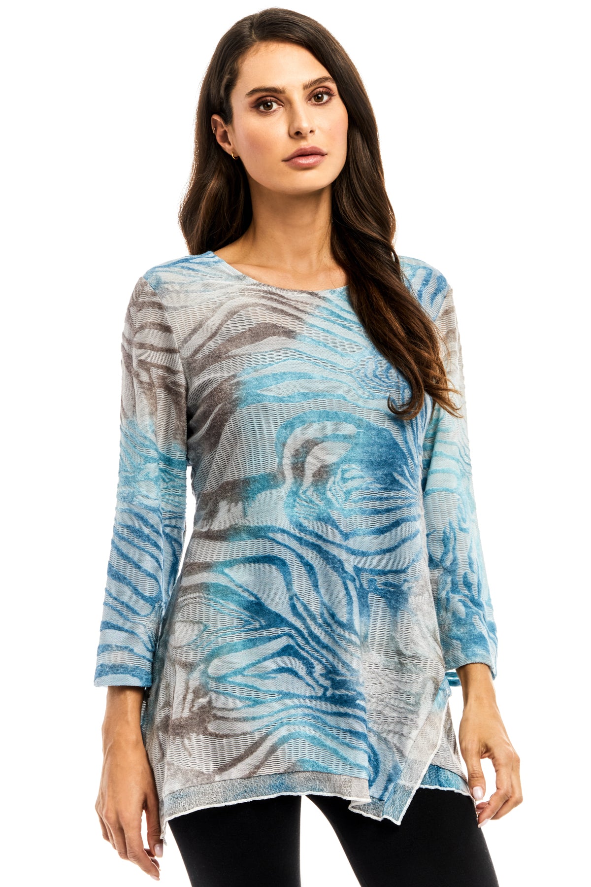 Adore Blue Gray Burnout Tunic Top