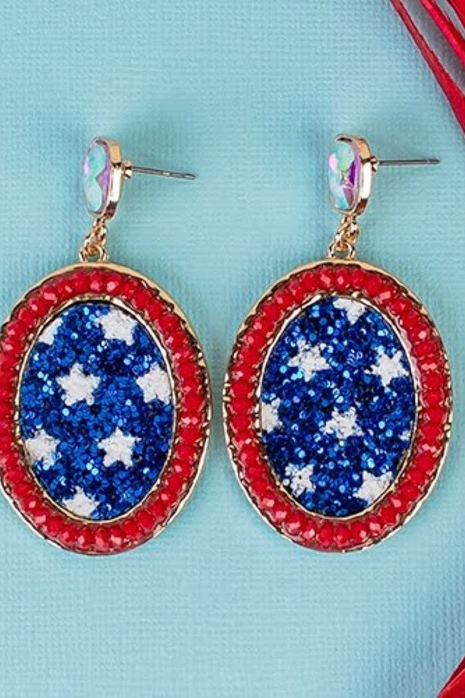 Emma Red White And Blue Sparkle Rhinestone Earring