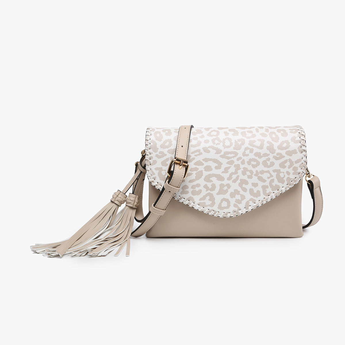 Jen & Co Sloane Flap Over With Whipstitch Crossbody In Cheetah Beige