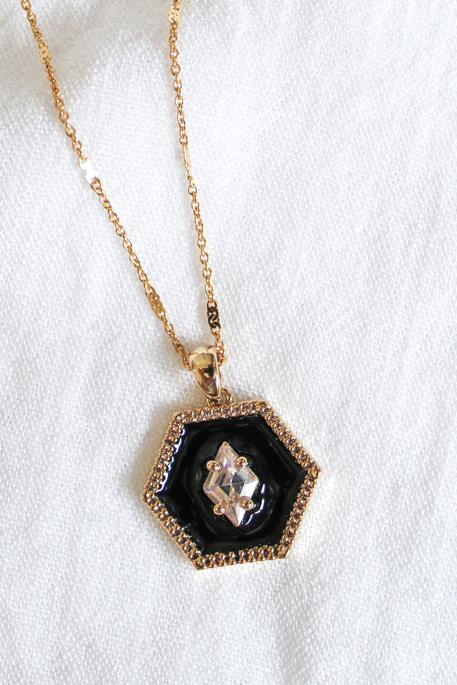 Kinsey Designs Nova Black Enamel Hexagon Pendant Necklace