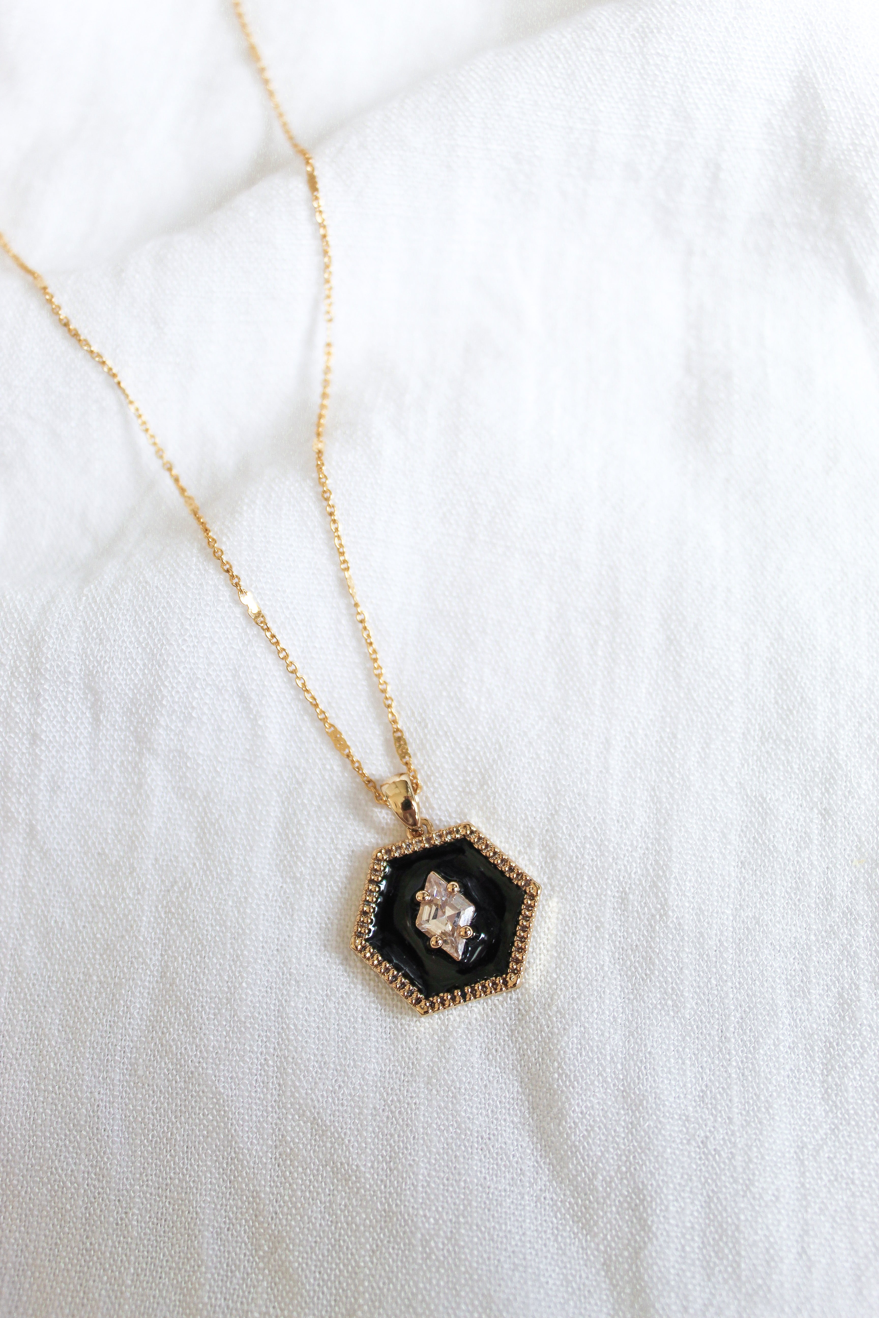 Kinsey Designs Nova Black Enamel Hexagon Pendant Necklace