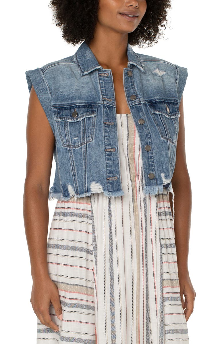 Liverpool Distressed Cropped Sleeveless Jacket In Connolly