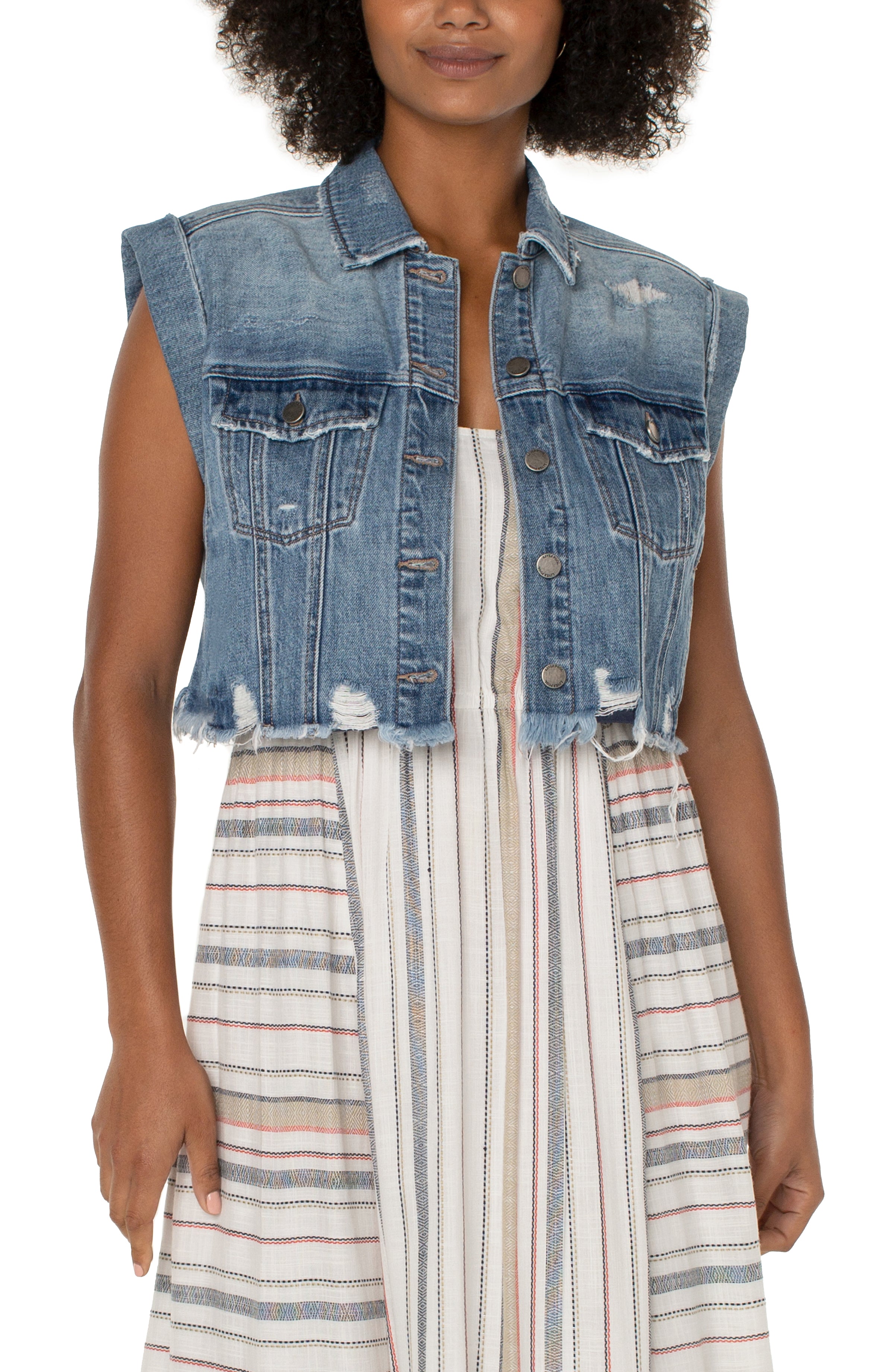 Liverpool Distressed Cropped Sleeveless Jacket In Connolly