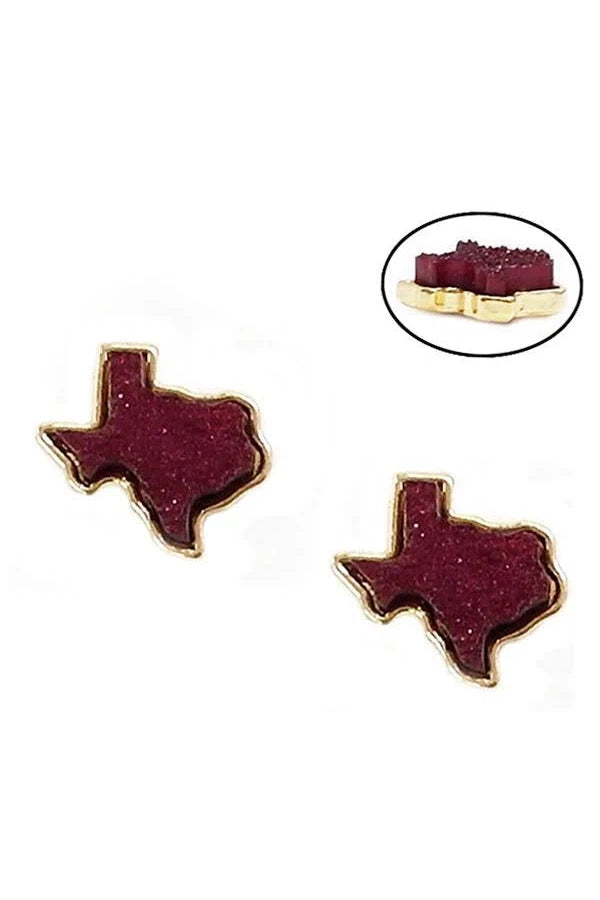 Maroon Druzy Texas Stud Earrings