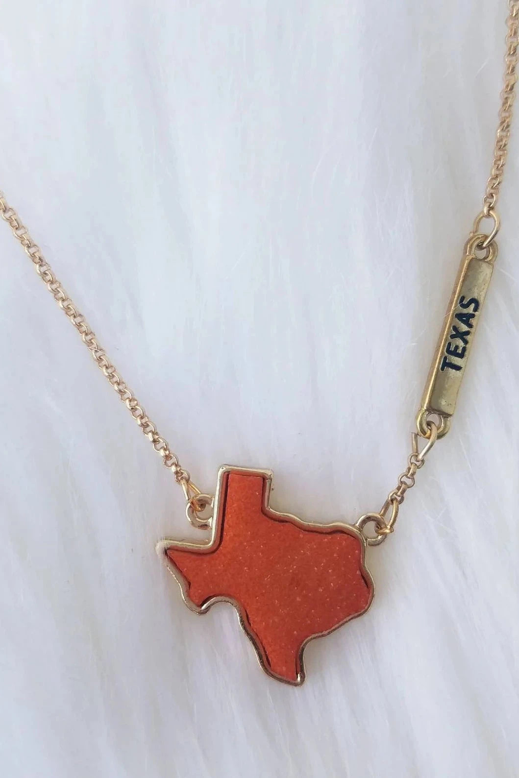 Orange Druzy Texas Pendant Necklace Set