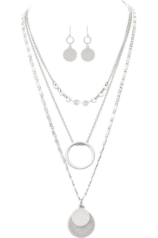 Rain Jewelry Silver Circles And Discs Three Piece Necklace Set
