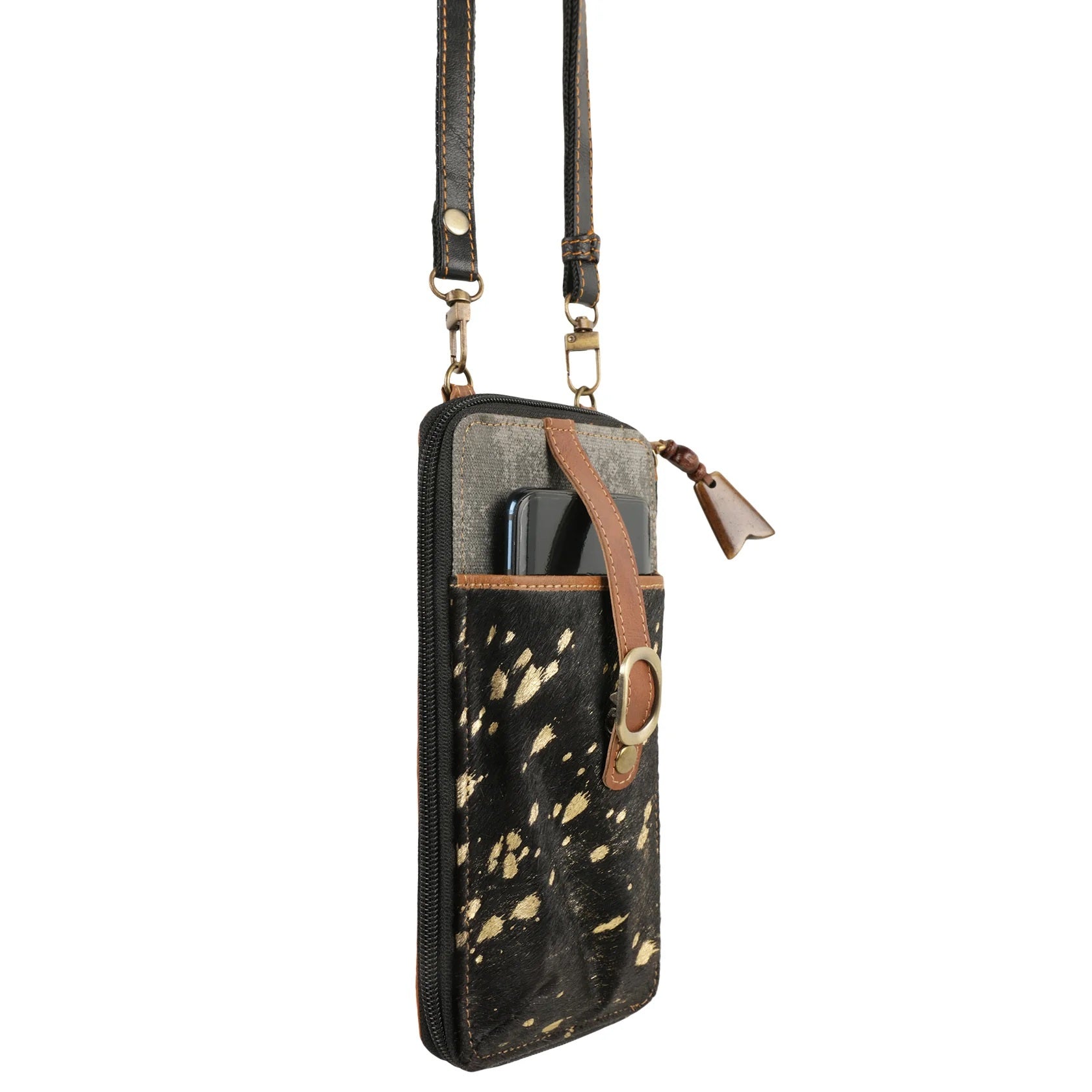 VAAN & CO Liberty Rawhide Cellphone Crossbody In Black