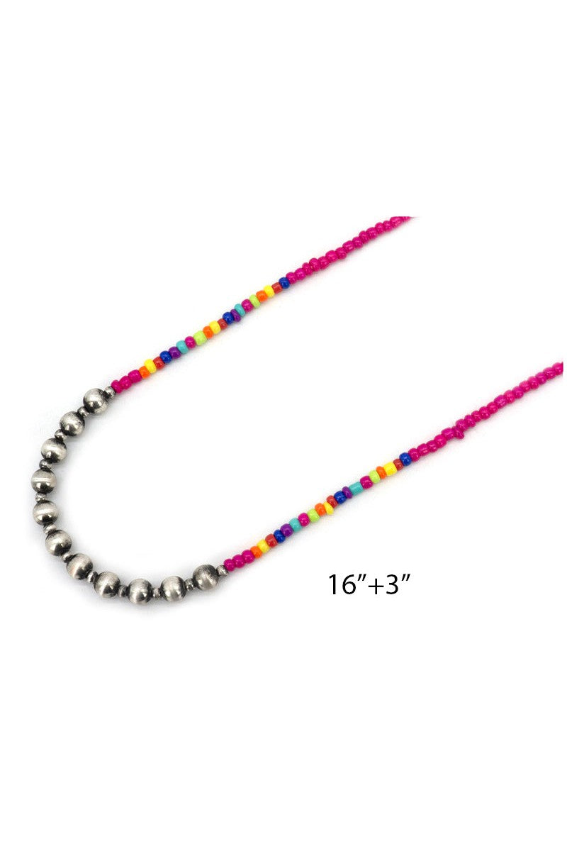 Viola Fuchsia Navajo Pear Bead And Multi Colored Seed Bead Necklace