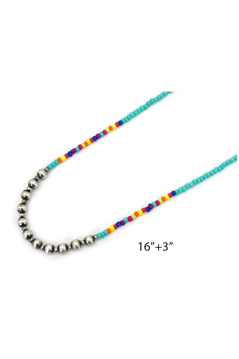 Viola Turquoise Navajo Pear Bead And Seed Bead Short Necklace
