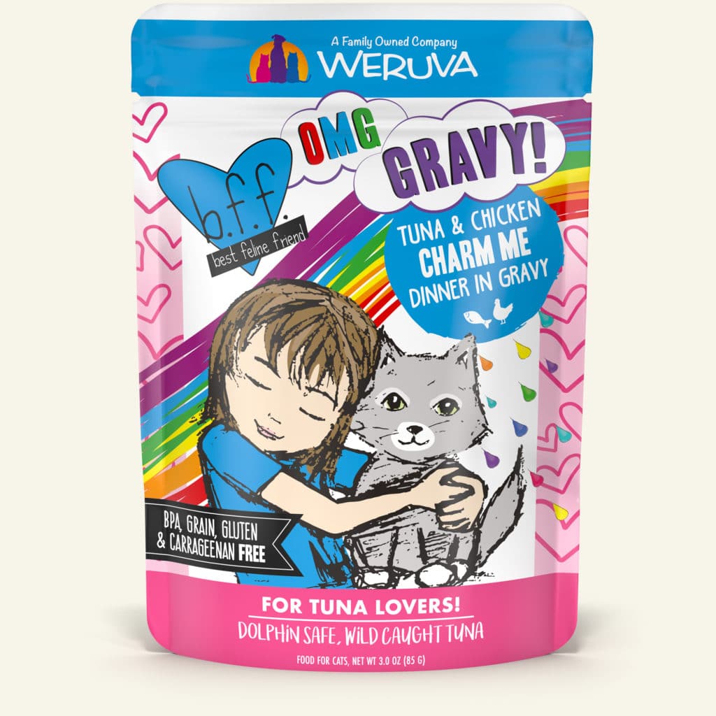 Weruva BFF OMG Gravy! Tuna And Chicken Charm Me, Tuna And Chicken Dinner in Gravy, 2.8-oz Pouch, Wet Cat food