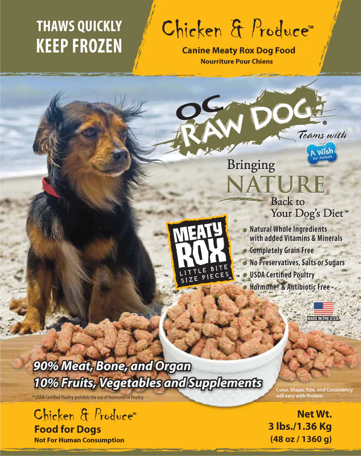 OC Raw Dog Chicken and Produce Meaty Rox, Frozen Raw Dog Food, 3-lb Bag