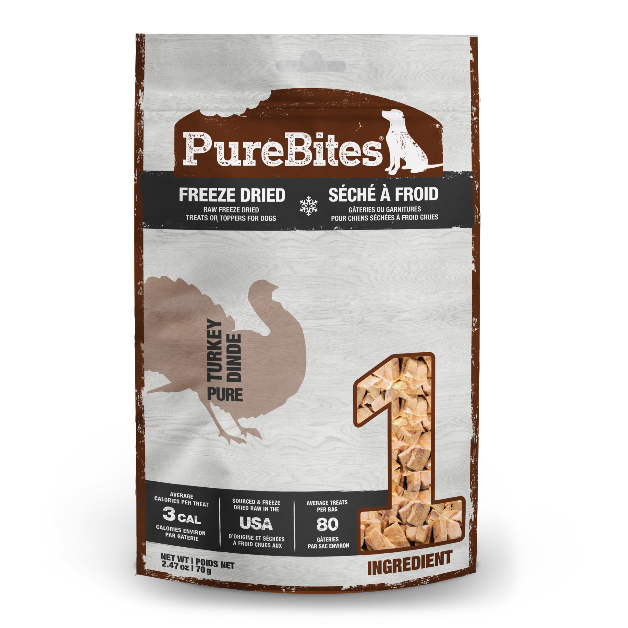 PureBites Freeze-Dried Dog Treats, Turkey Recipe, 2.47-oz Bag