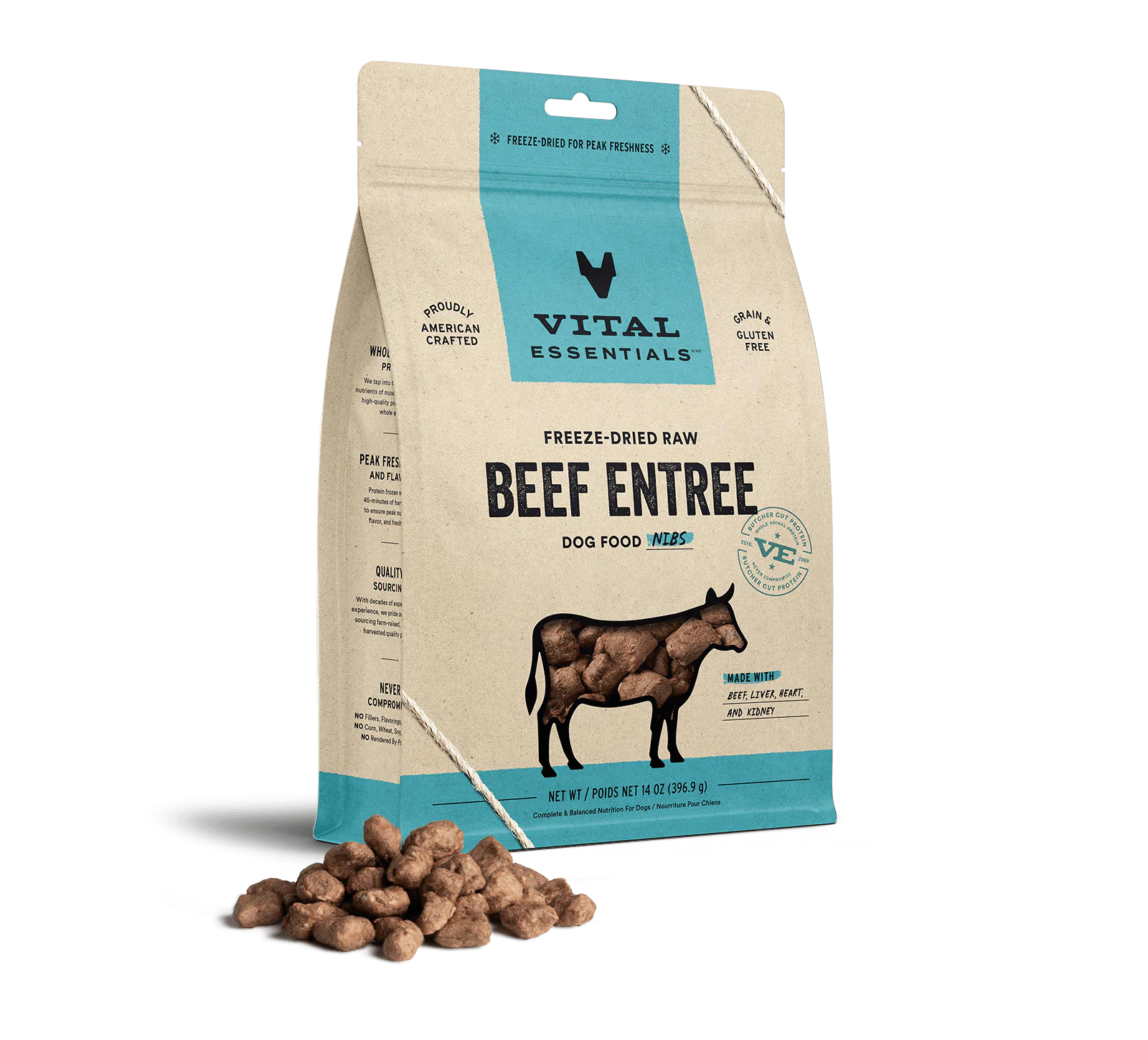 Vital Essentials Beef Nibs Entree Freeze-Dried Raw Dog Food, 14-oz Bag