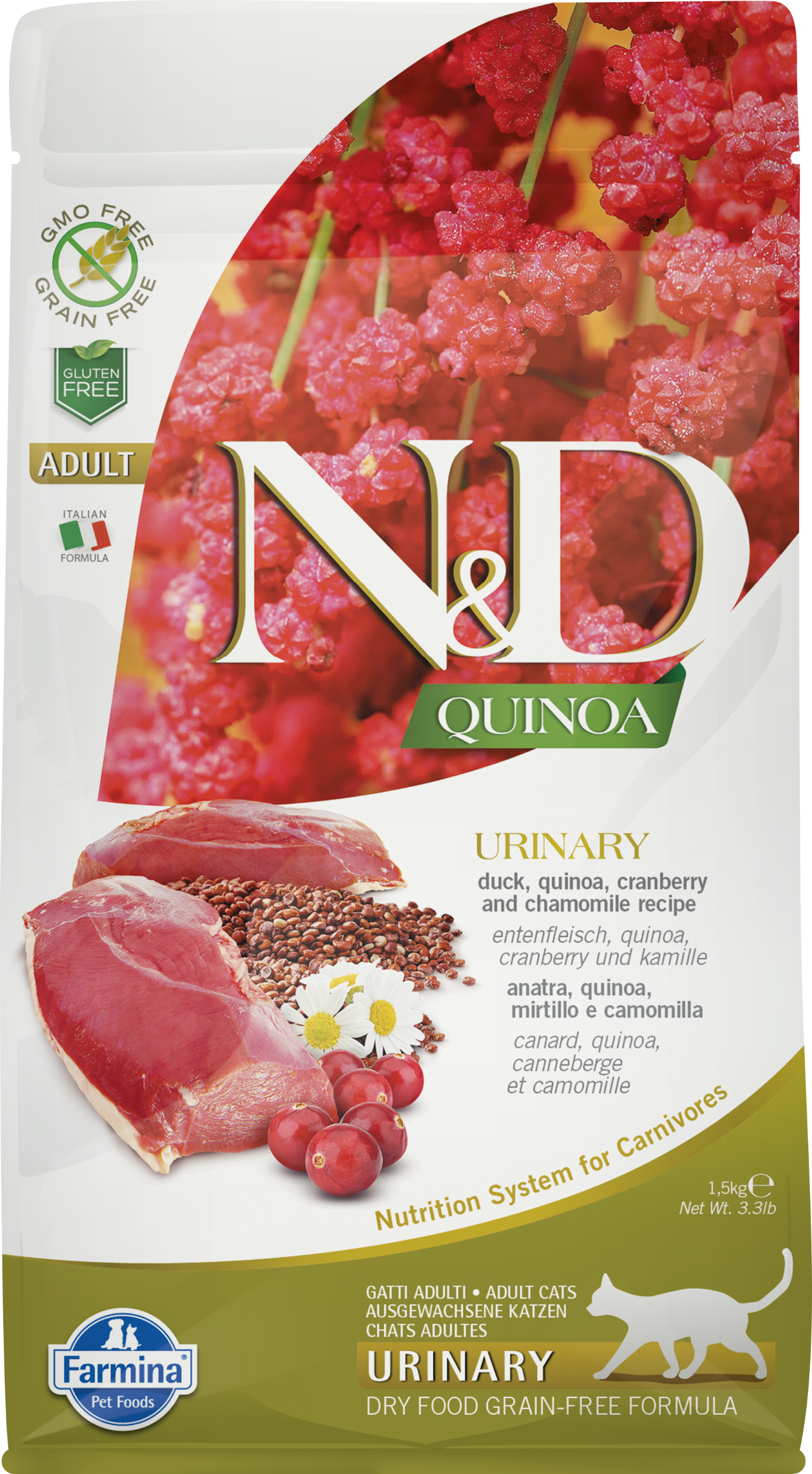 Farmina N&D Quinoa Urinary Duck, Quinoa, Cranberry & Chamomile, Dry Cat Food