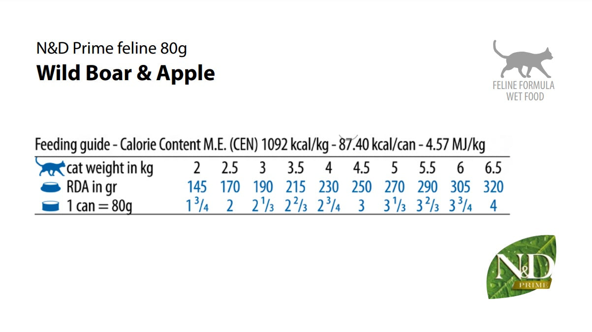 Farmina N&D Prime Cat Boar & Apple Recipe, Wet Cat Food, 2.5oz Case of 24