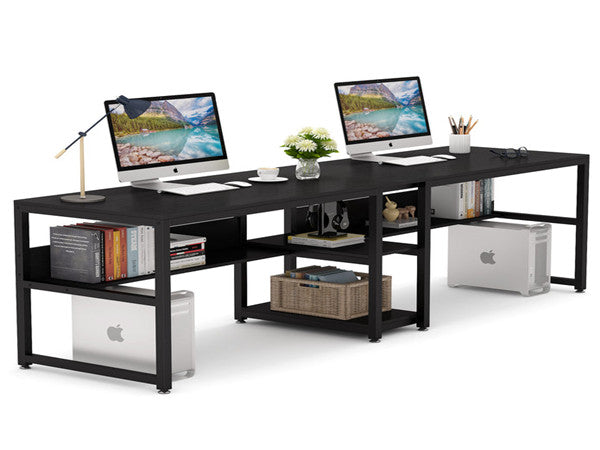 Tribesigns Two Person Desk with Bookshelf, 78.7 Computer Double Desk