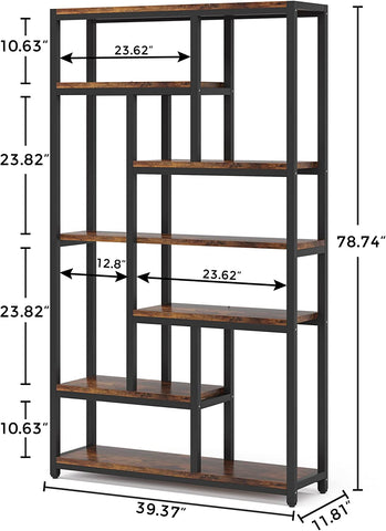 Tribesigns 79 inches Tall Bookshelf Bookcase, 8-Tier Staggered Bookcase,  Modern Freestanding Open Book Shelves, Wide Wood Etagere Shelving Unit