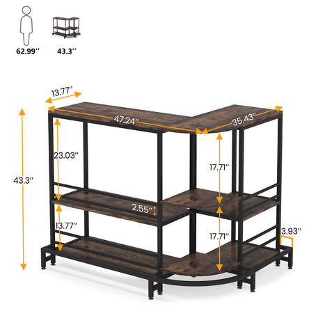 Tribesigns Bar Unit, 3-Tier L-Shaped Liquor Bar Table with Storage