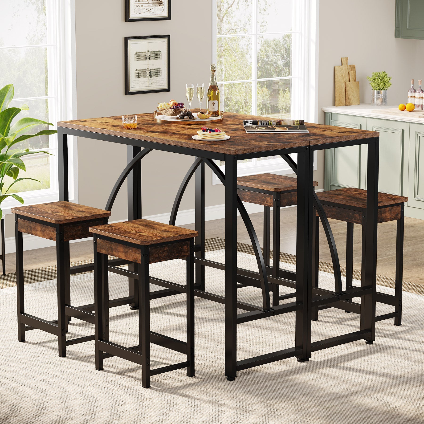 3-Piece Bar Table Set, 43.7-Inch Dining Table with 2 Stools