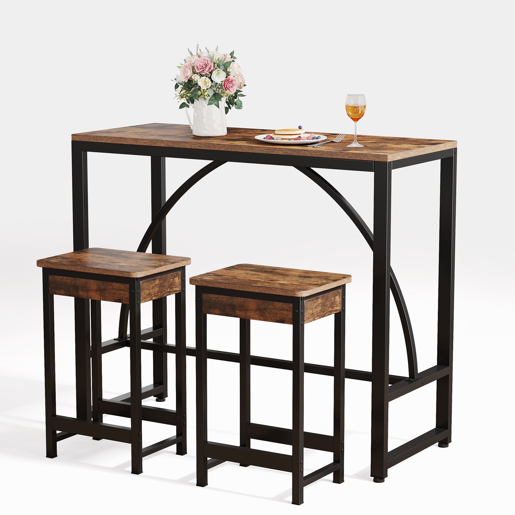 3-Piece Bar Table Set, 43.7-Inch Dining Table with 2 Stools