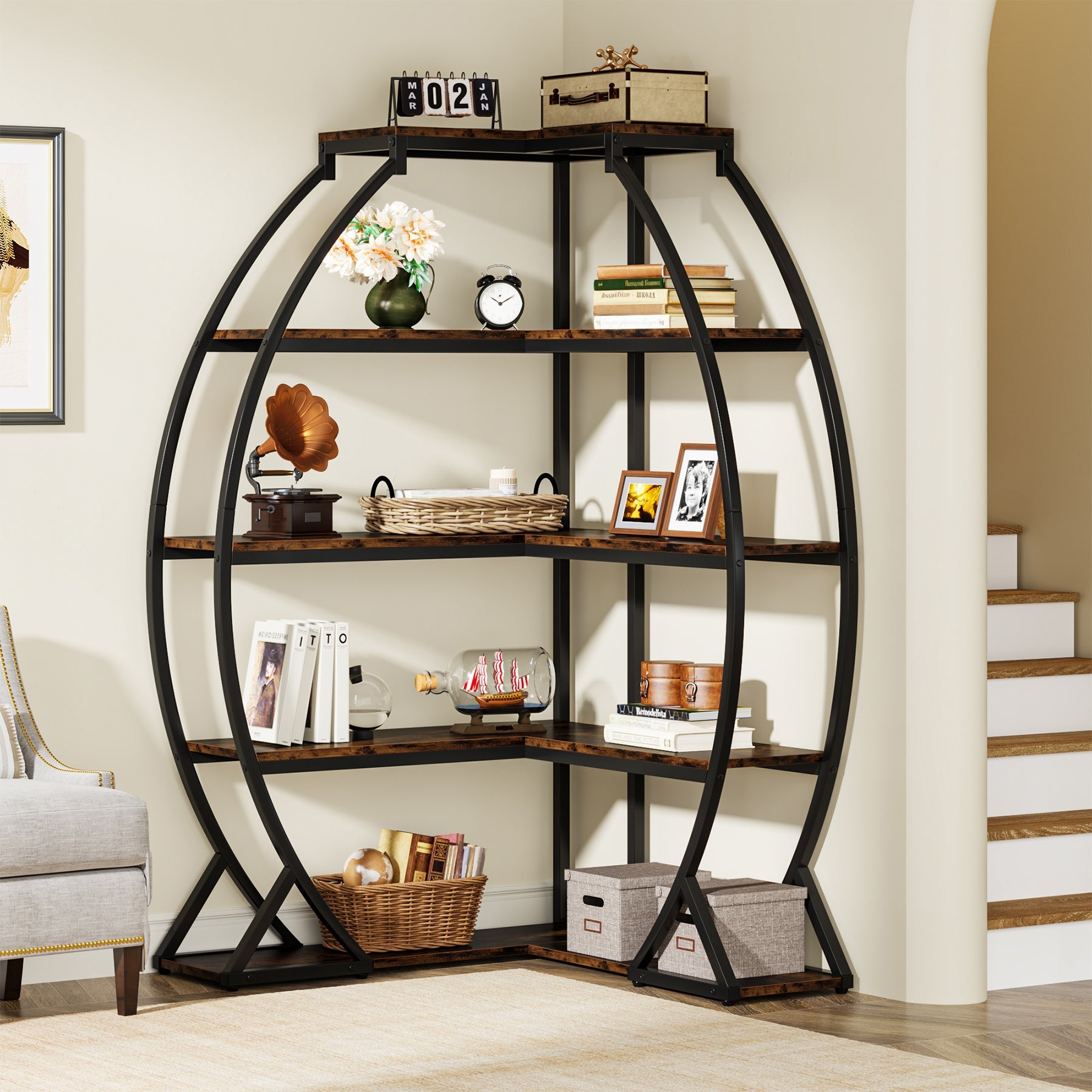 5-Tier Corner Bookshelf, Industrial 69