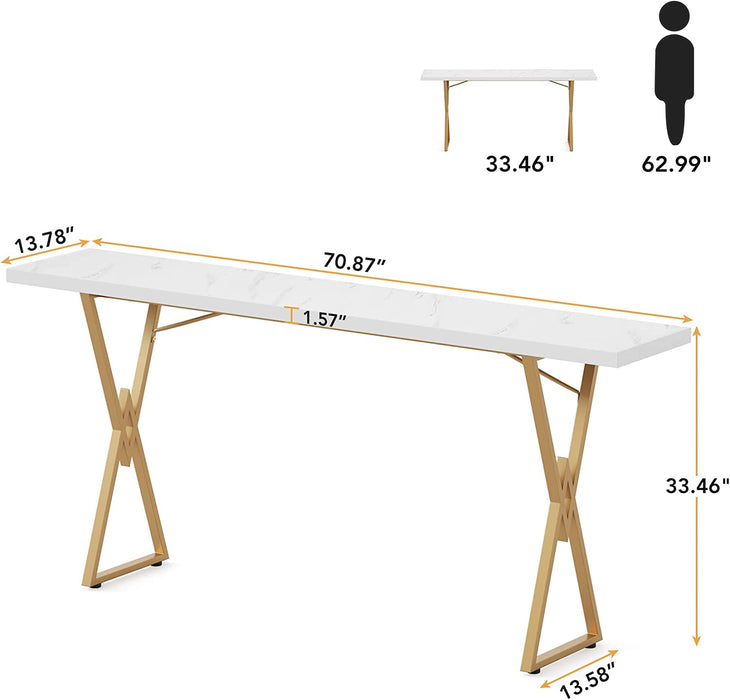 Tribesigns Console Table, 70.9 Inch Sofa Table Hallway Table, White and Gold