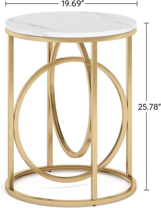 Tribesigns End Table, Modern Round Sofa Side Table with Faux Marble Top