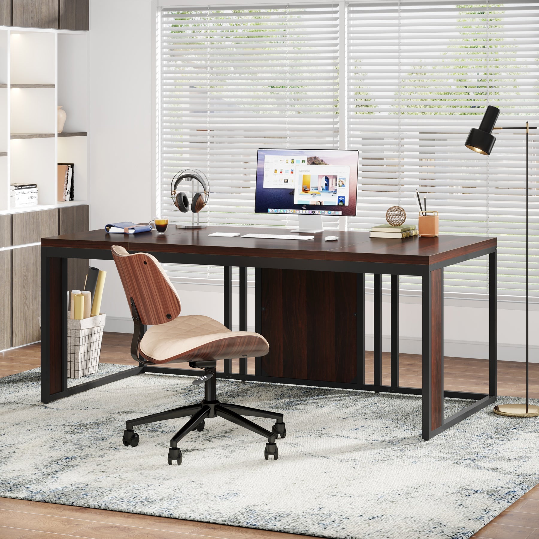 63-inch Executive Desk, Rectangular Computer Desk with Metal Frame