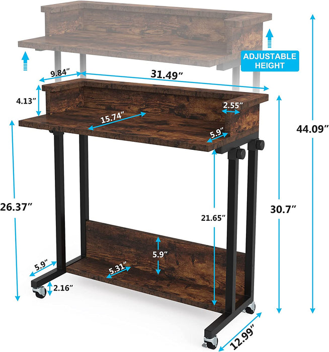 Tribesigns Height Adjustable Desk, Mobile Sofa Table Standing Desk with Shelf