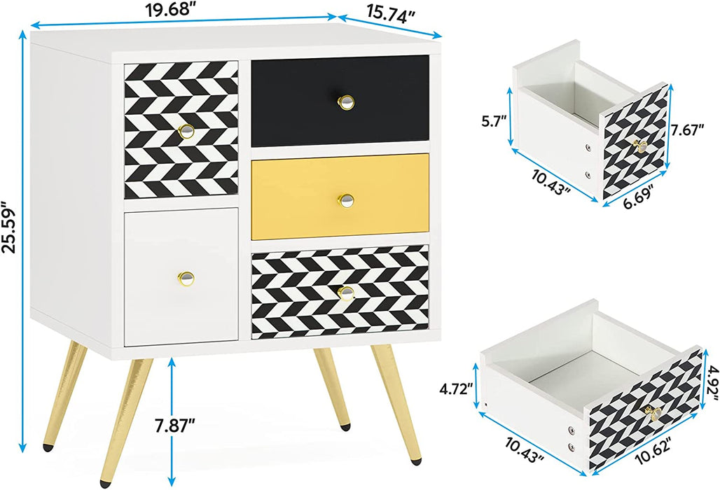 Tribesigns Nightstand, Modern Colorful Bedside End Table With 5 Drawers