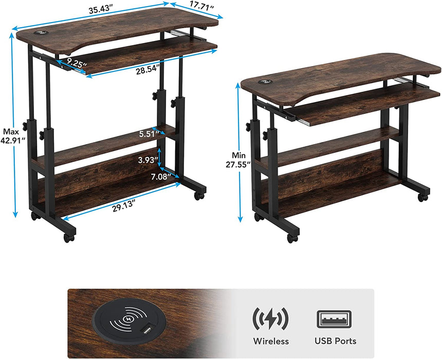 Tribesigns Height Adjustable Desk, Mobile Portable Desk with Wireless Charging Station