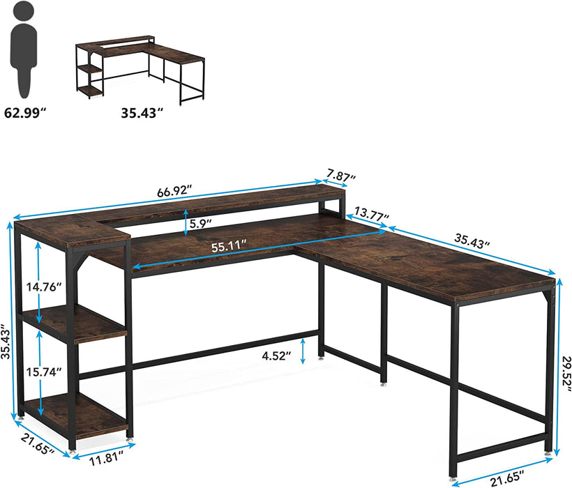Tribesigns L-Shaped Desk, Corner Computer Desk with Monitor Stand & Shelves