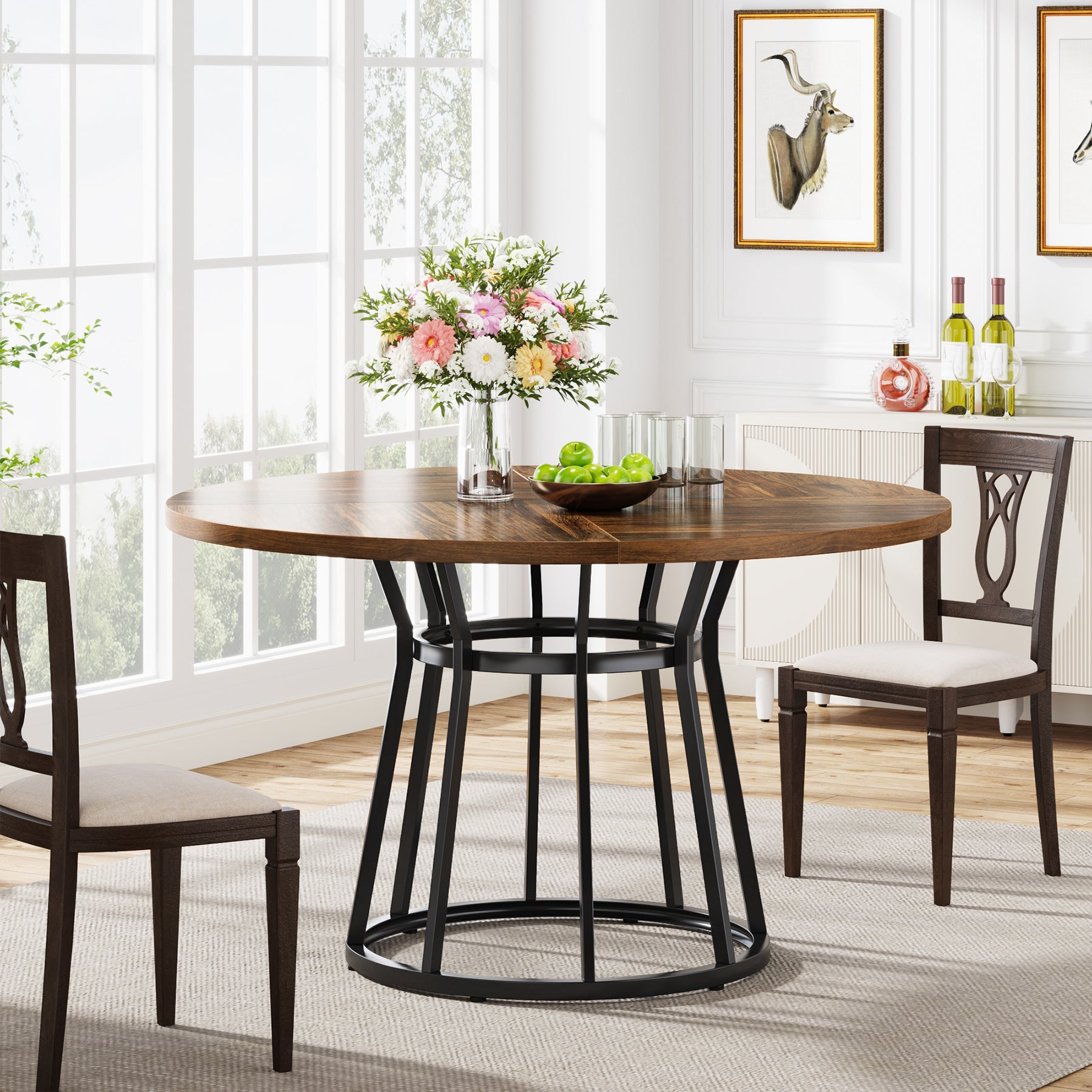Round Dining Table for 4 People, 47.2