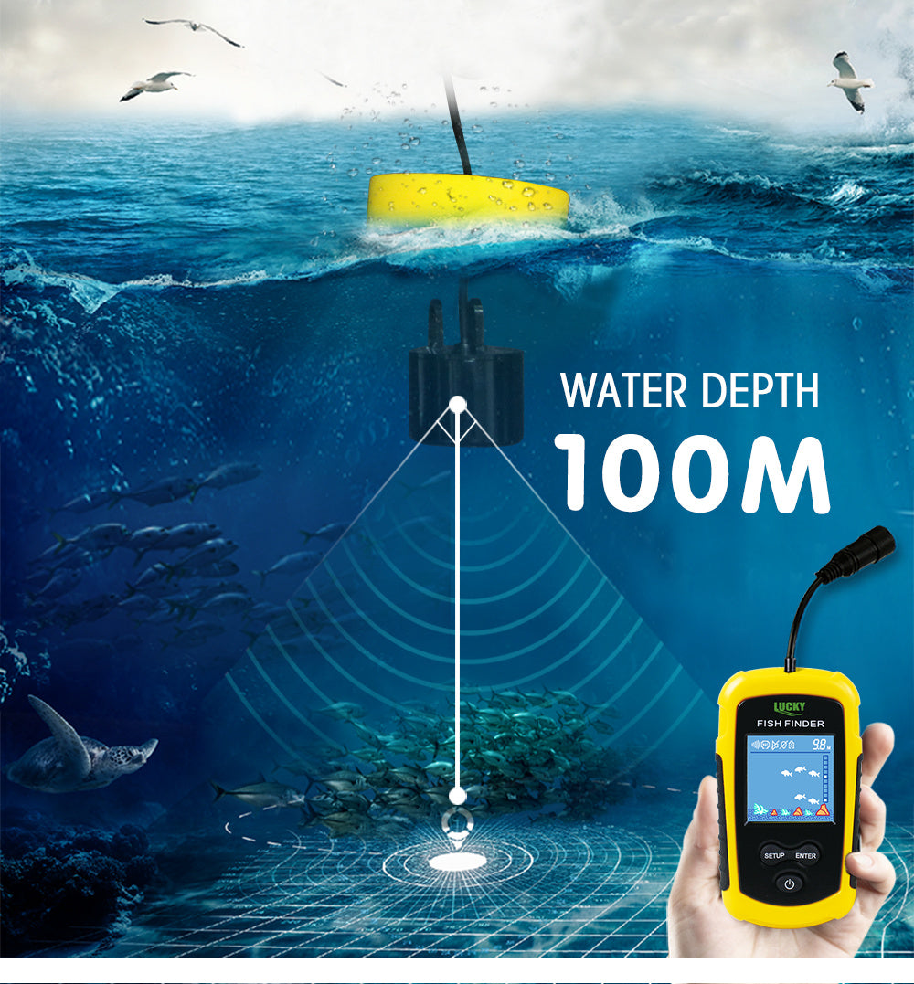 The monitor displays information from sonar sensors that detect water and fish.