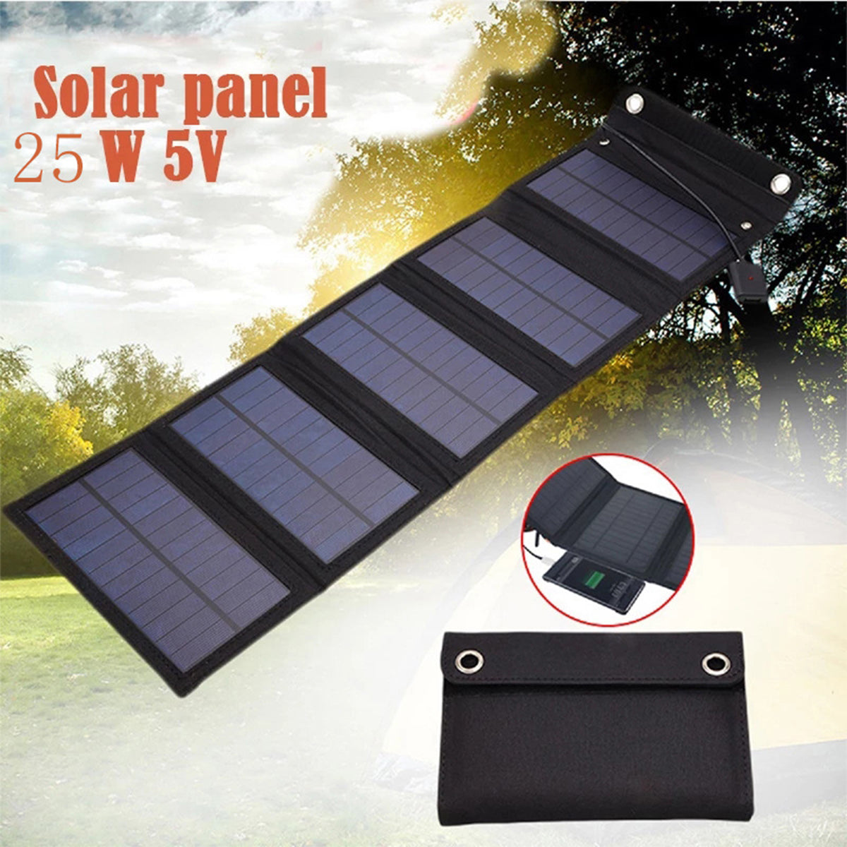 25W Solar Panel Foldable Portable Waterproof USB Energy Solar Cell Charger