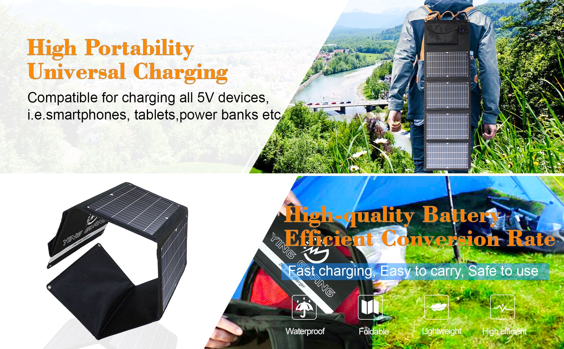 28W Solar Panel Foldable Portable Waterproof USB Energy Solar Cell Charger