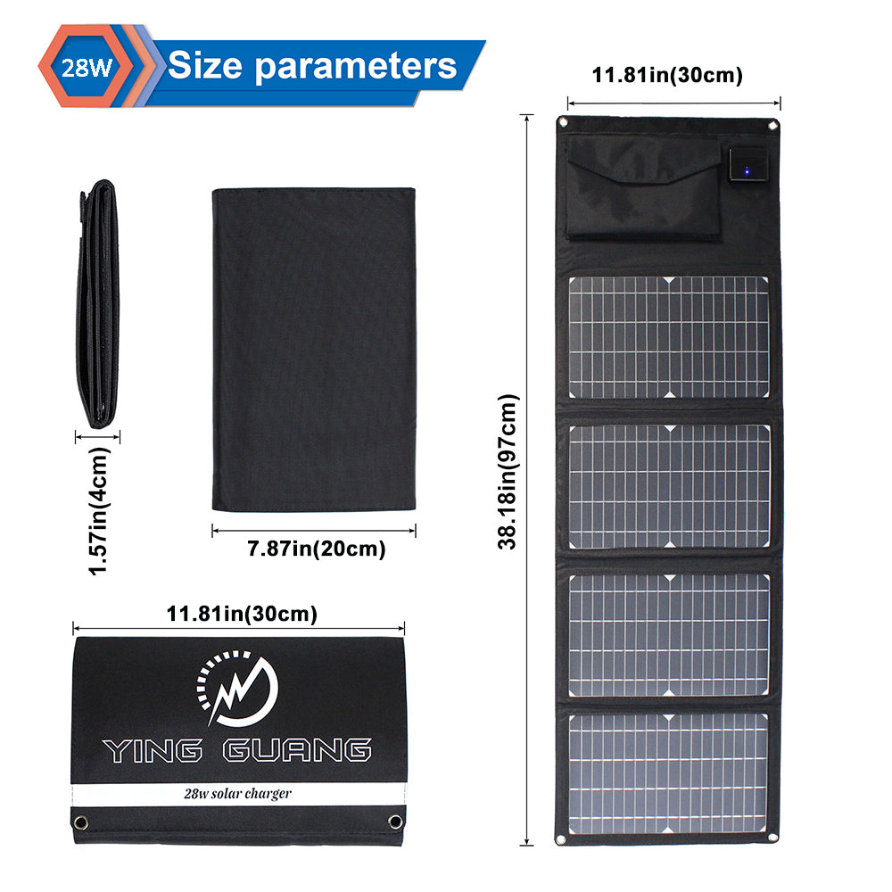 28W Solar Panel Foldable Portable Waterproof USB Energy Solar Cell Charger