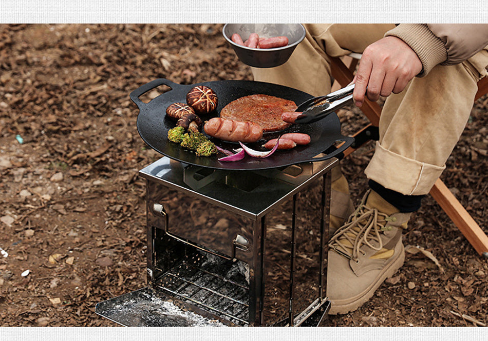 Burning Camp Stove Folding Stainless Steel BBQ Outdoor Survival Cookware